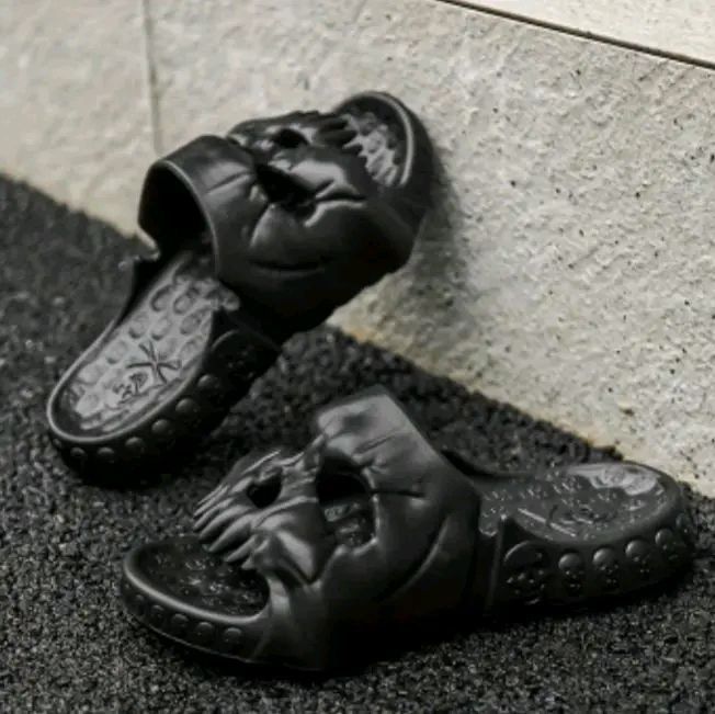 Men's Skull Graphic Style Non-Slip Slides Size 5.5-6 Comfortable Quick-Drying Slides For Indoor Outdoor Black Design Footwear Boy Slipper Fashion Flip