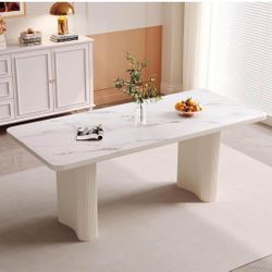    71.02" Dining Table, Modern Rectangular Kitchen Table, Indoor Dining Table for Kitchen, Bar, Living Room, Small Space, Cream White,