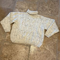 Vtg HIGHLAND HOME INDUSTRIES Wool Flecked Cable Knit Turtleneck Sweater-Medium