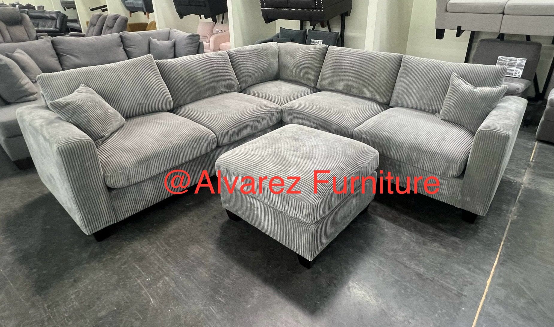 Corduroy Sectional Sofa With Ottoman