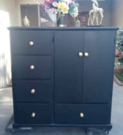 5 Drawer Armoire/Closet- Solid Wood- Black with Gold