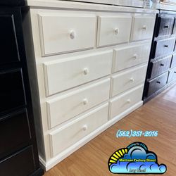 New Premium Solid White Pinewood Nine Drawer Dresser 