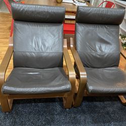 Ikea Poang Wood And Leather Chairs 