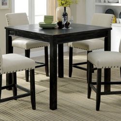 Brand New Antique Black & Beige 5pc Counter Height Dining Table Set