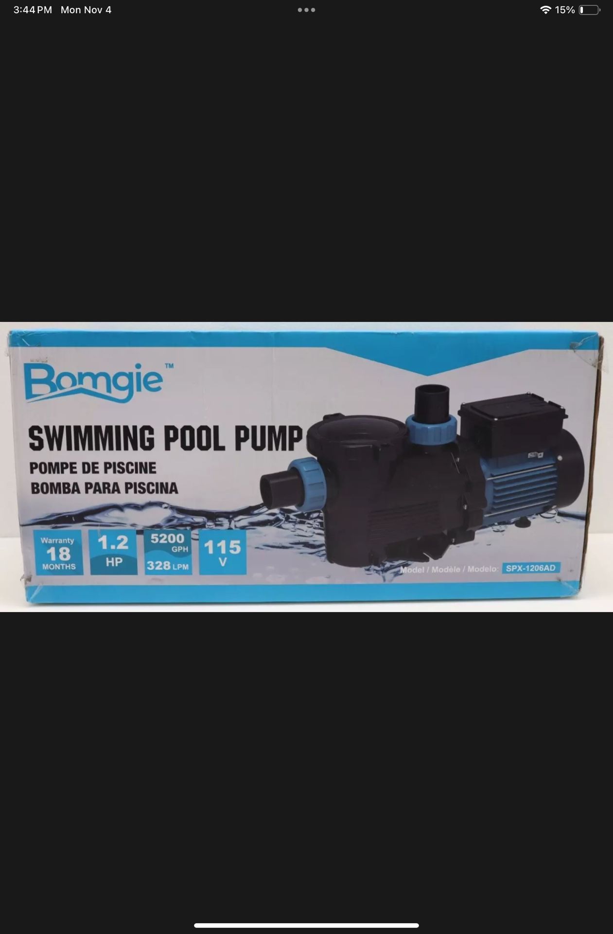 BOMGIE Dual Speed Pool Pump 5200GPH, In/Above Ground 1.2 HP - SPX-1206AD New