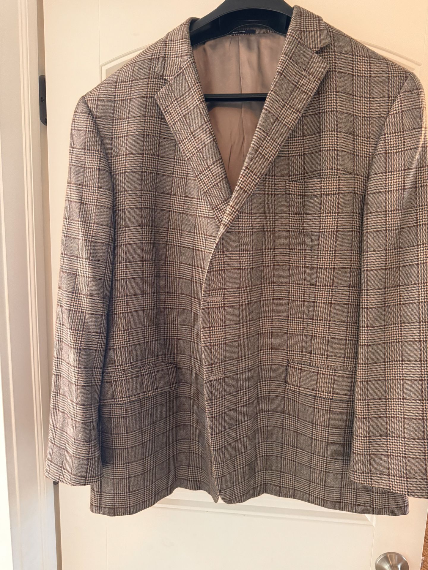 Hart Schaffner & Marx Sport Coat Mens Sz 54R Brown Plaid 100% Worsted Spun Cashmere Great Shape!