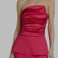Chiara Boni La Petite Robe Perma Strapless Satin Top, Pink Size 8( Brand New)