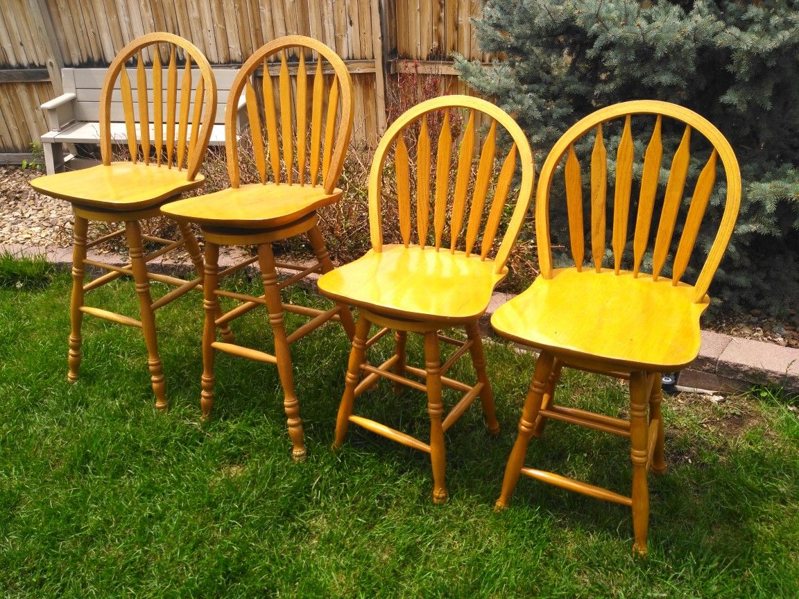 4 Rotating Dinner Wooden Chairs Bar Stools 17" X 17" X 46" Tall