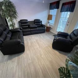 BLACK 3PC RECLINER SET GREAT QUALITY!! (BRAND NEW DELIVERED IN BOXES) SOFA LOVESEAT & CHAIR!!