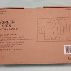 New LED Red / Green Emergency Exit Sign Battery Back Up In The Box Still Sealed