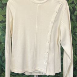 Vintage The J. Peterman Company Womens Asymmetrical Sweater Size Large White Button Up Long Sleeve  