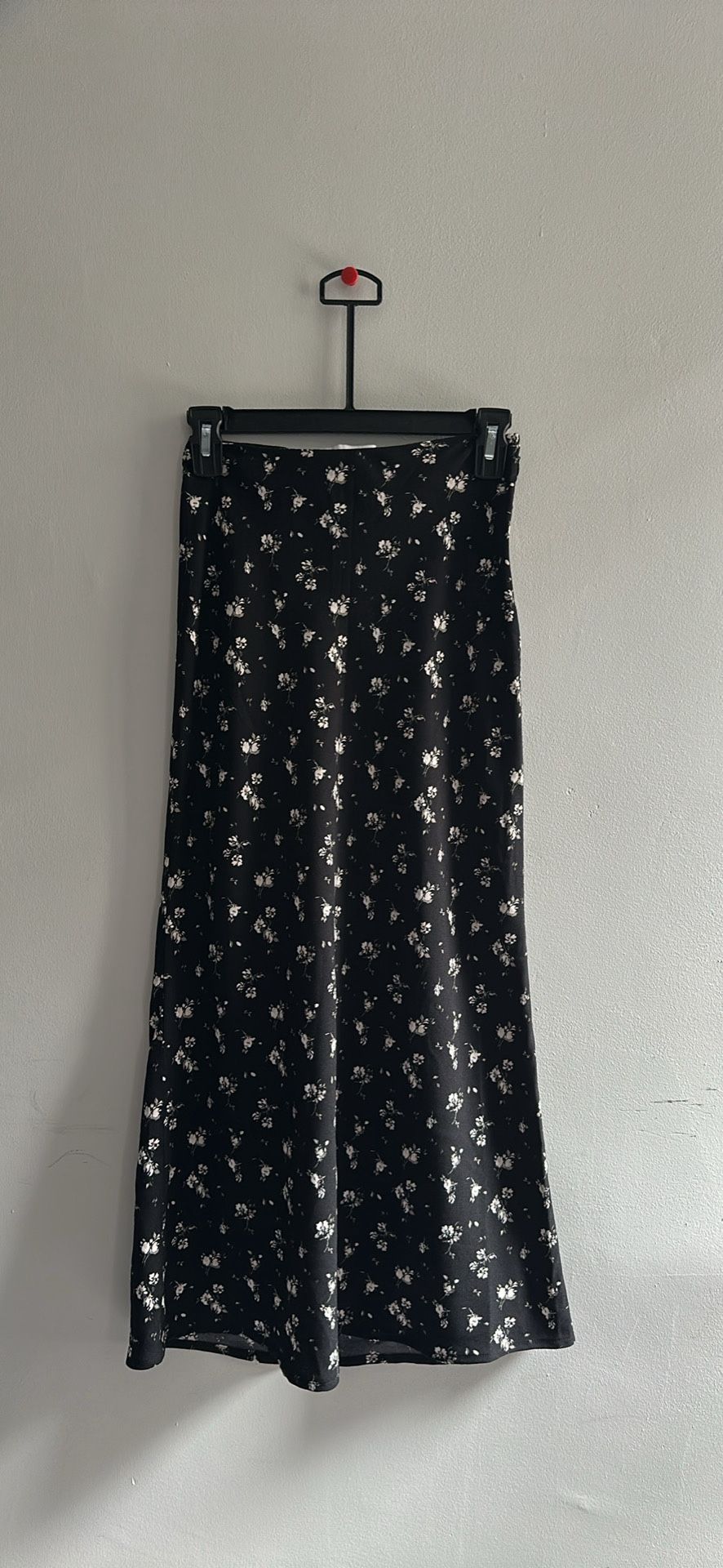 Black Floral Midi Slip Skirt