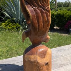 31" Hand-Carved Wooden Eagle Statue – Rustic Folk Art Chainsaw Carving Decor

