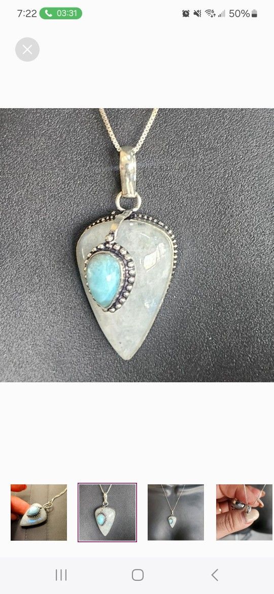 Genuine Moonstone &Larimer Gemstone Pendant