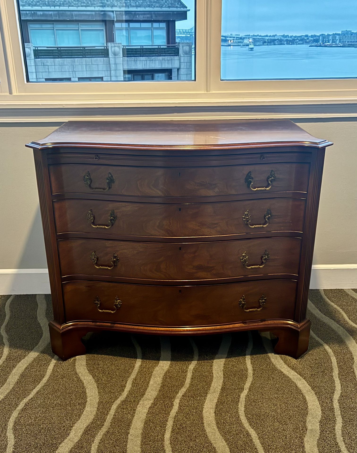 Solid Mahogany Chippendale Dresser w/ Leather Writers Desk
