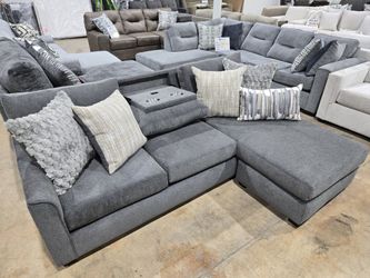 NEW Grey Reversible Sofa Chaise  Drop-Down Table  &  Charging Ports!