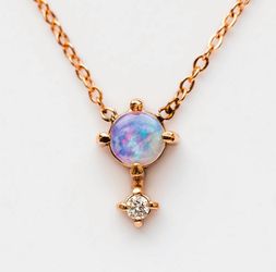 14K Opal Diamond Love Drop Necklace