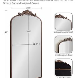 Kate and Laurel Arendahl Glam Arched Tall Panel Mirror, 24 x 42, Bronze, Traditional Baroque Large Body Wall Mirror with Ornate Garland Inspired Crown