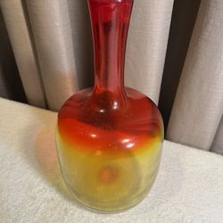 Mouth Blown Red & Yellow Opalescent Glass Decanter/Bud Vase