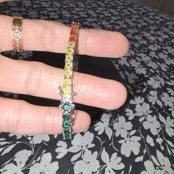 Beautiful Rainbow Cz And Sterling Silver Bracelet 