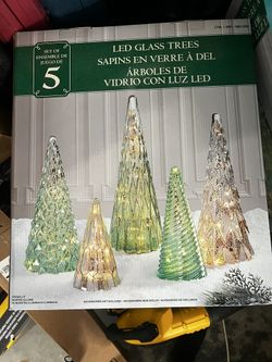 5 LED GLASS CHRISTMAS TREES. New seal box.