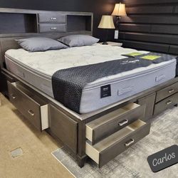 $49 Down Payment Gray Queen Storage Bed With 8 Drawers Catbrook 