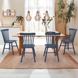 Windsor Navy Blue Solid Wood Dining Chairs with Curving Spindle Back for Kitchen and Dining Room Set of 4