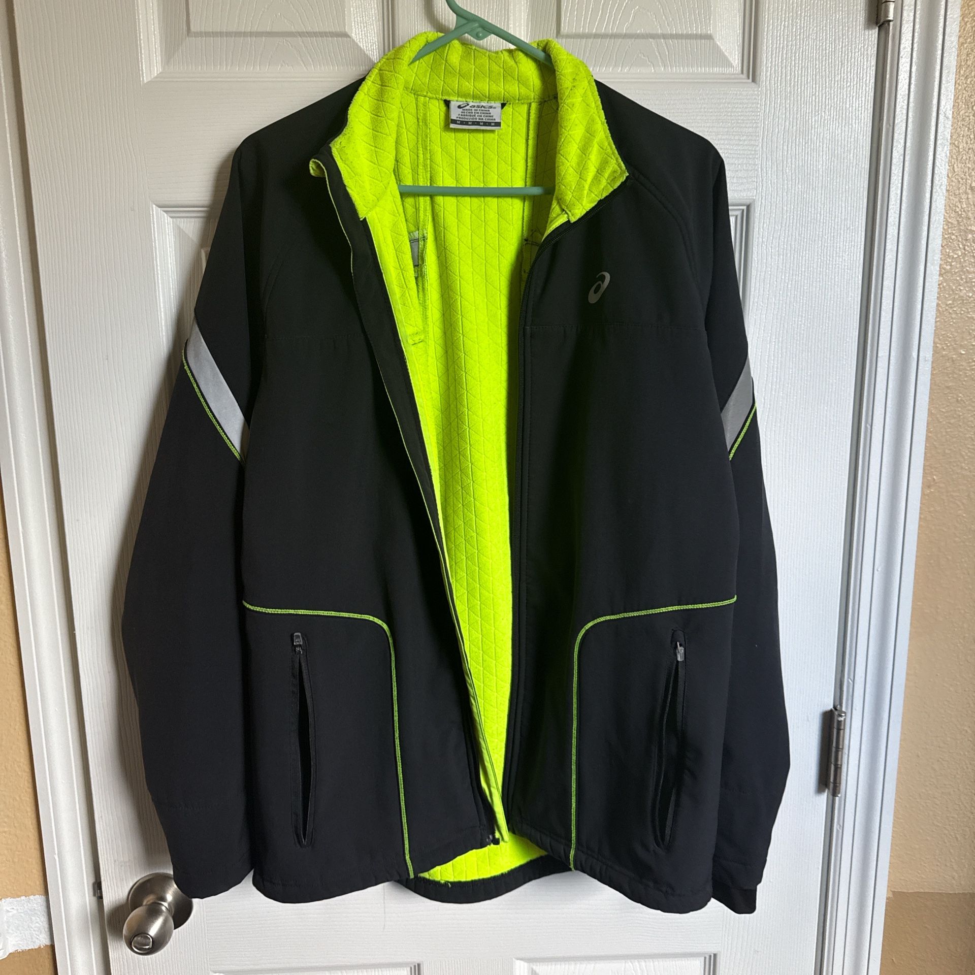 ASICS Men's Surge Warm-Up Jacket Medium, Full Zip, Black/Neon Green