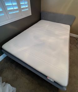 Full Size Bed w/ Upholstered Frame, IKEA Mattress & Complete Bedding Set