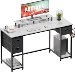 ❗️$229 VALUE❗️BRAND NEW (Sealed in Box) WHITE 55 Inch Computer Desk with Non-Woven Storage Drawers and Monitor Stand Home Office Desk