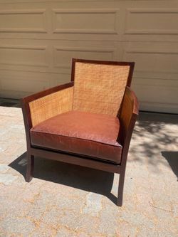 Crate & Barrel Rattan Chair with Leather Cushion – Used
