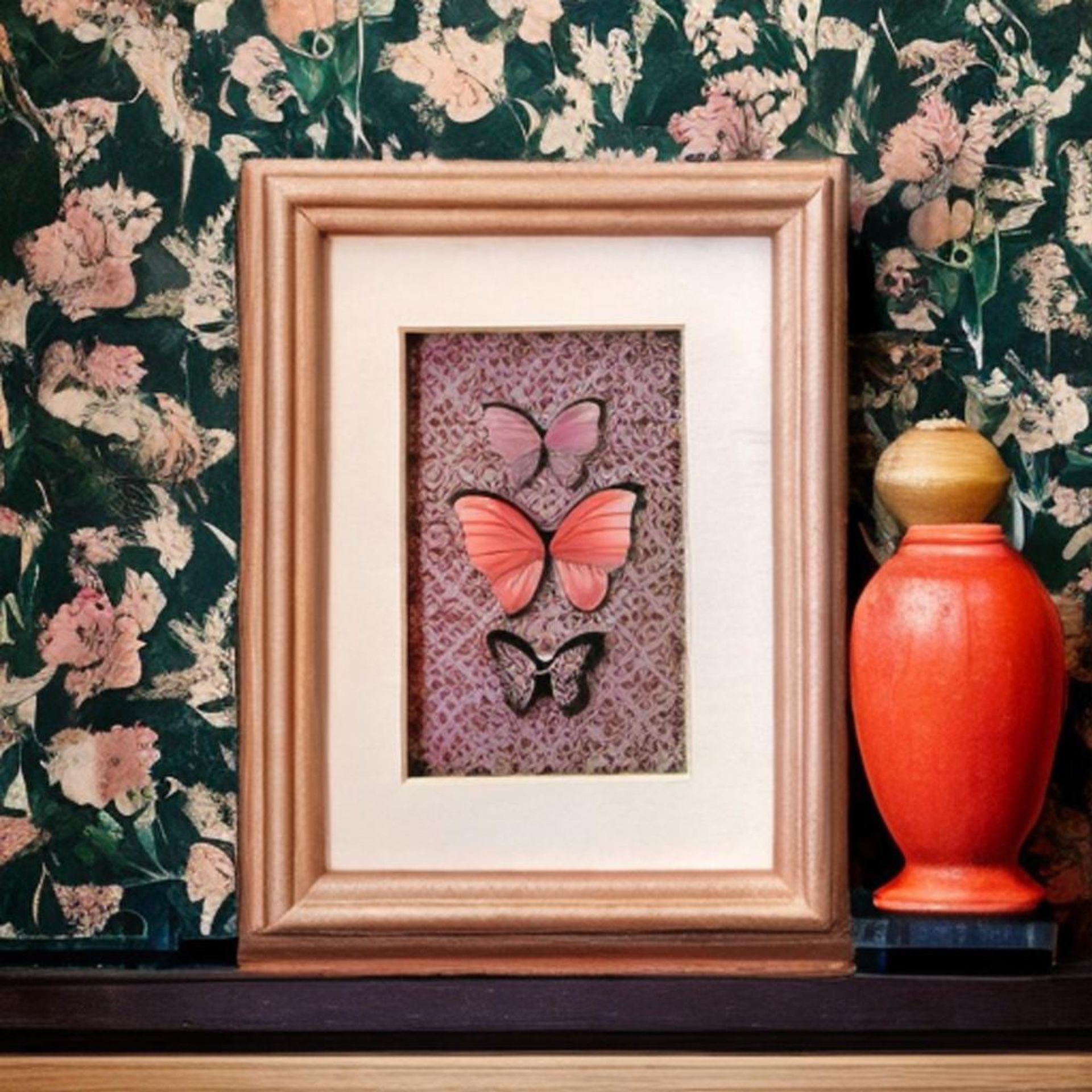 New Handmade Framed Set of Paper Butterflies with Metallic Detail