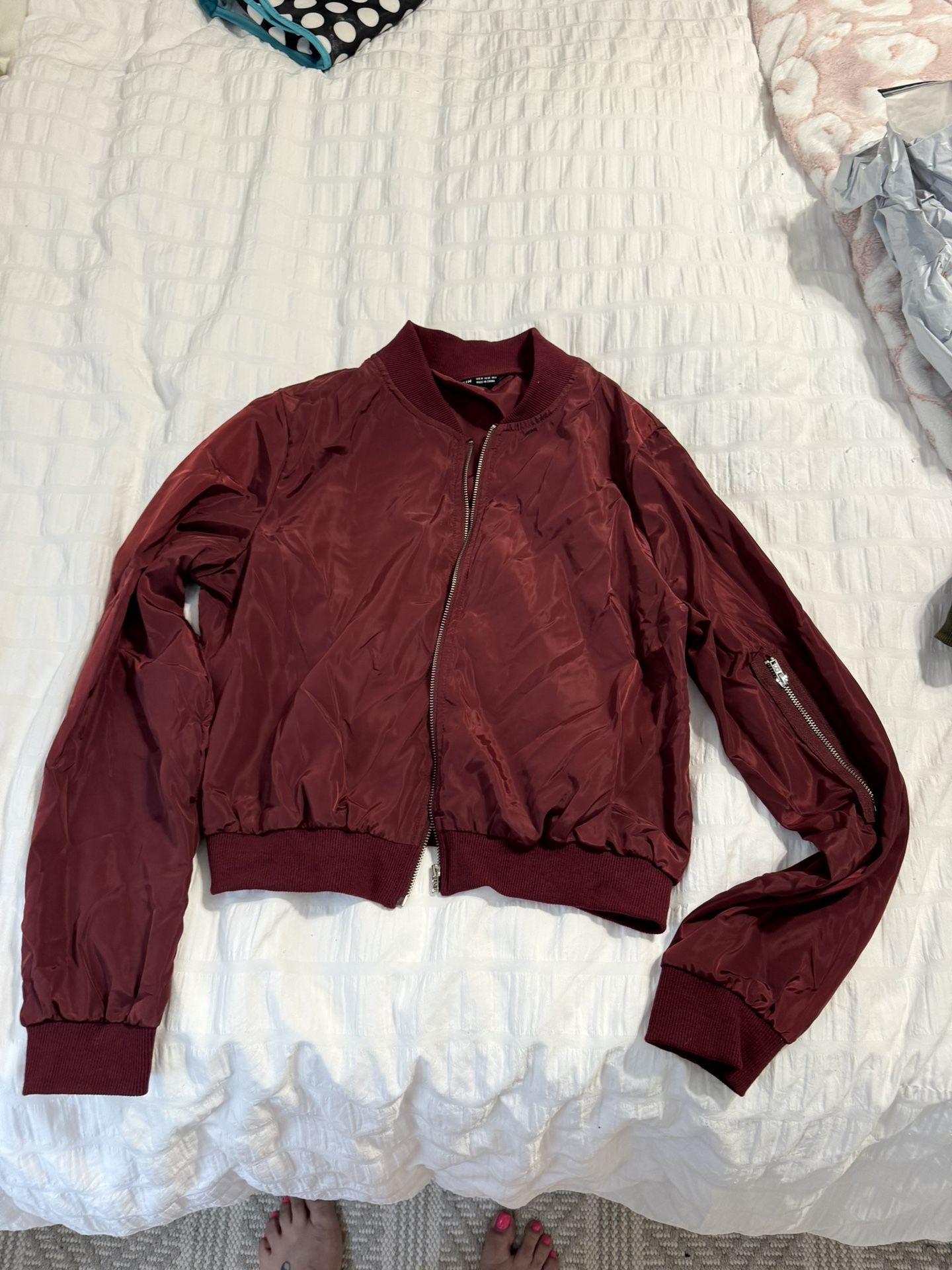 Used Burgundy Bomber Jacket 