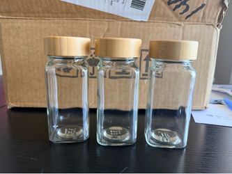 Set of 12 Glass Spice Jars with Label Set, Bamboo Lids