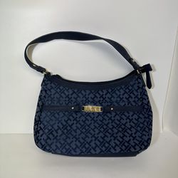 TOMMY HILFIGER Women's Signature Blue Tote Bag Monogram Jaguared Shoulder Bag