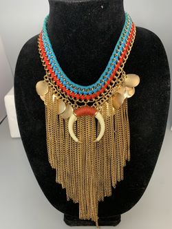 Unique southwestern gold chain tassel chocker statement necklace