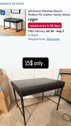 Modern Leather Ottoman Bench, PU Leather Vanity Stools Chairs with Metal Frame, Makeup Stool Padded Foot Rest Stool for Living Room Vanity, Entryway, 