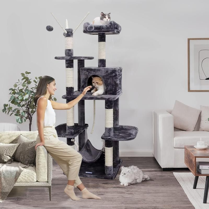 62inches cat tree house with condo，scratching post and multi-level towers for cats