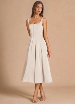 Azazie Atelier Cream Satin A-line Midi Dress US 6 wedding dress , bridal shower , cocktail dress
