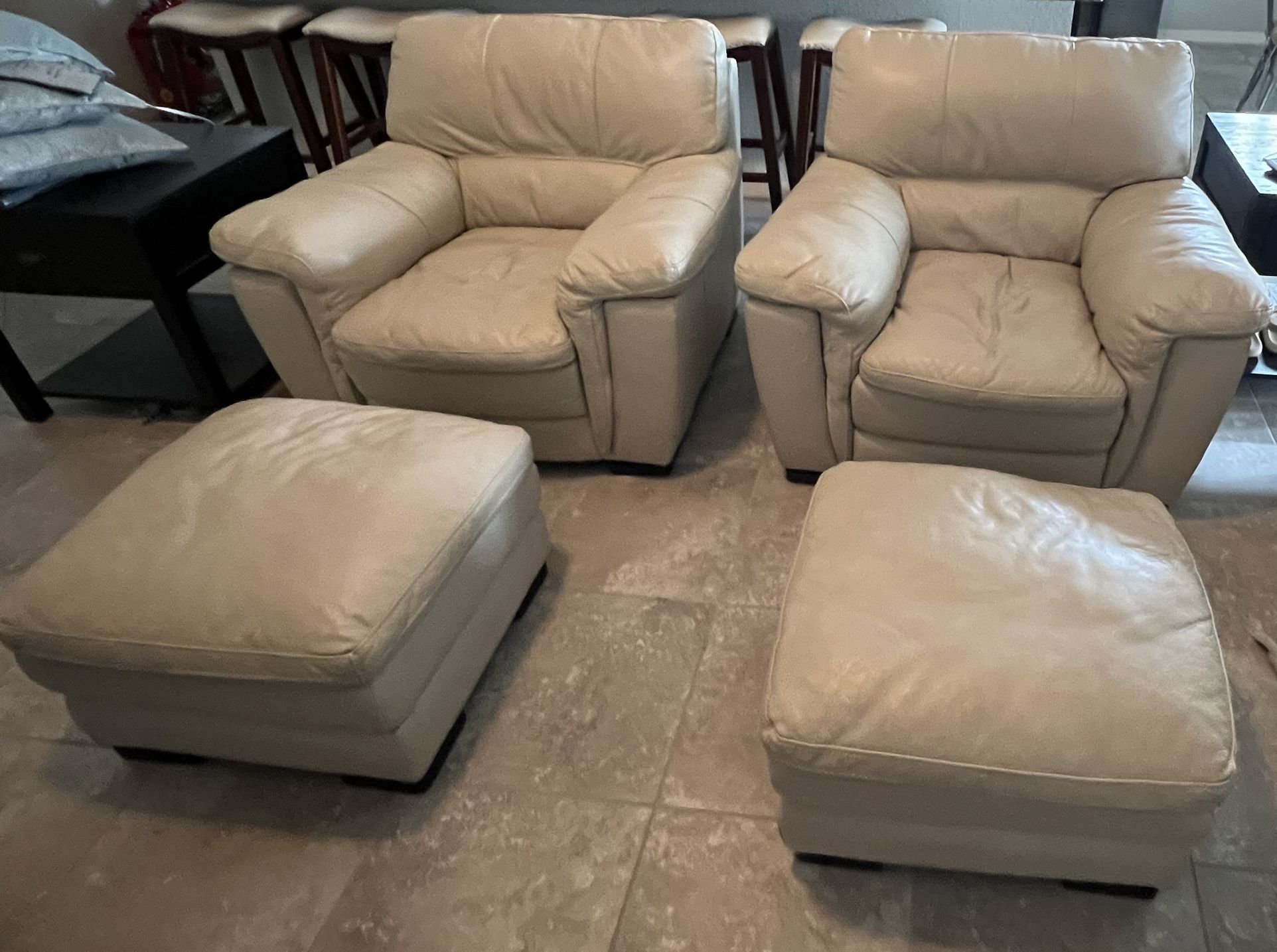 All Leather Cream Sofa 2 Ottomans And 2 Chairs 