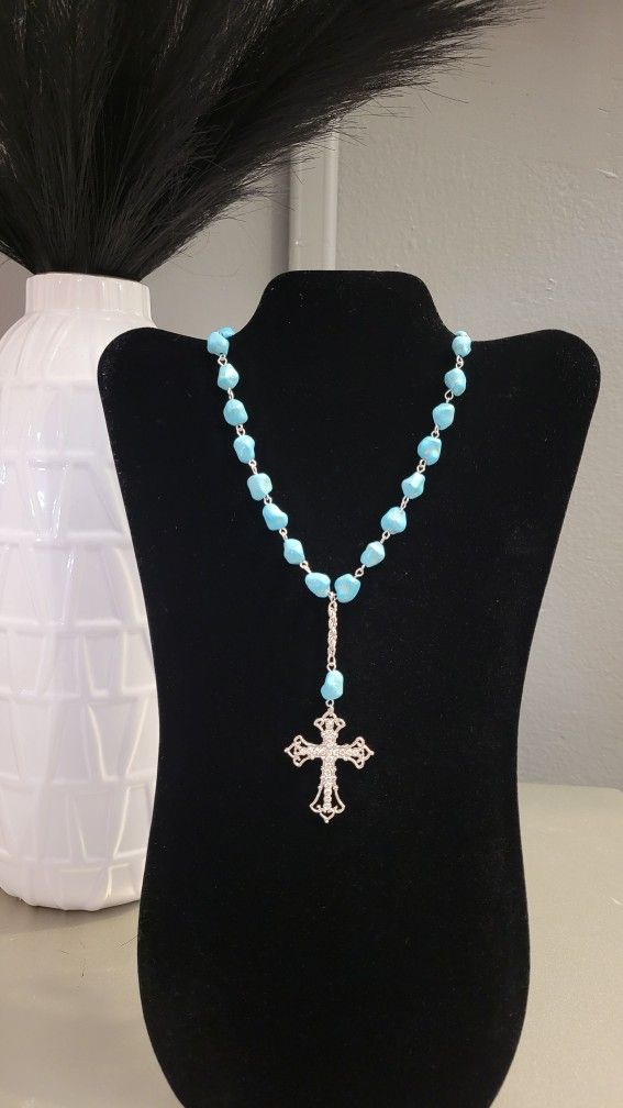 Cross Pendant turquoise beaded Necklace