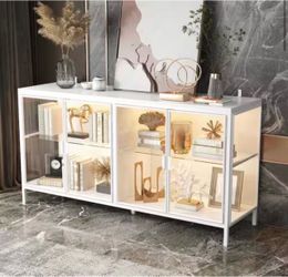 White Glass Door Display Cabinet with LED Lighting