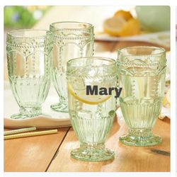 Juego De (4)  Vasos Con Pedestal Menta Marbella Princess House