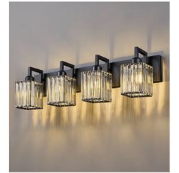 FDPBY Black Bathroom Light Fixture, 4-Light Crystal Vanity Lighting