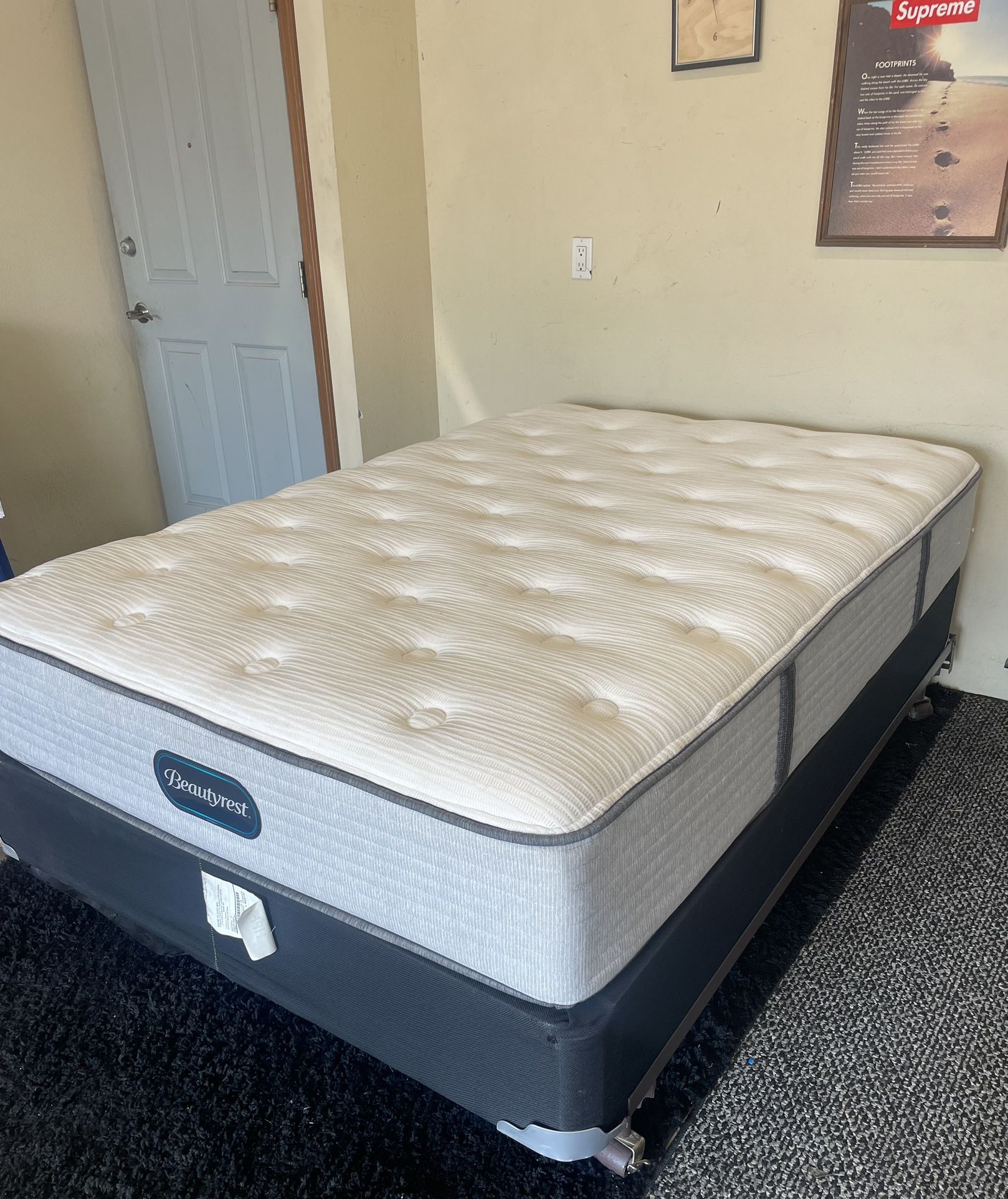 Full Size 12” Beauty Rest Mattress Box Spring and Metal Bed Frame *Delivery Available*