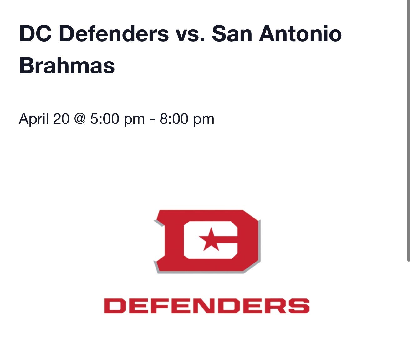 4 Free DC Defenders football Tickets.