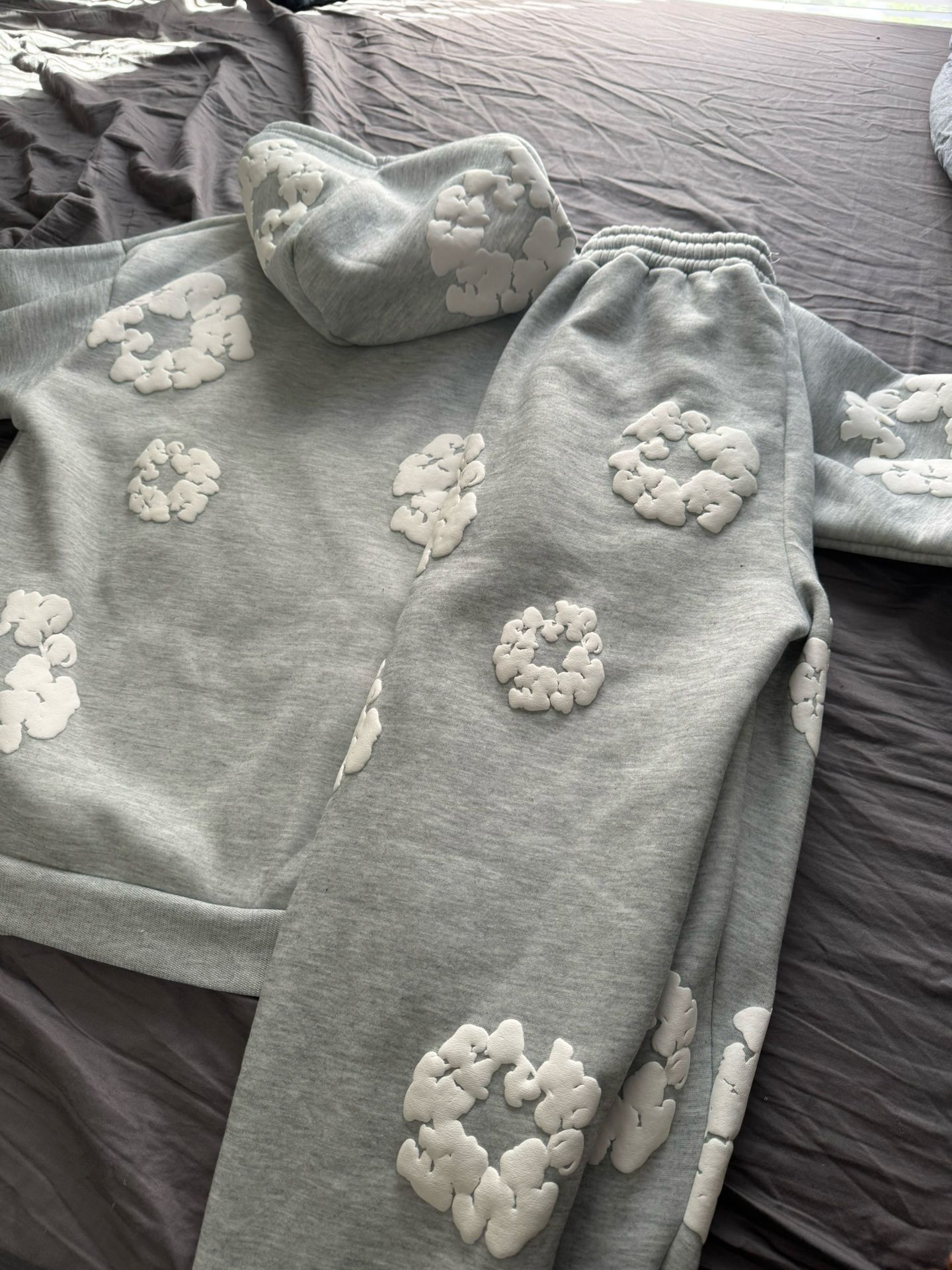 Grey Denim tears hoodie and pants (willing to sell separately). New and unused.