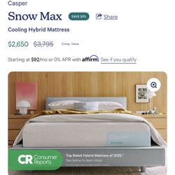 casper snow max mattress full size 