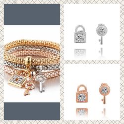 Rose gold silver and gold bracelet with matching earrrings silver/rose gold! Brand new