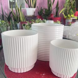 Set Of 3 White Ceramic Pot